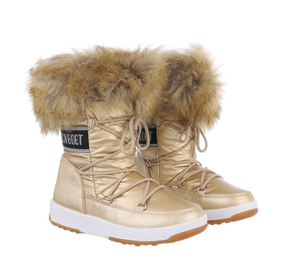 Ital-Design Damen Snowboots Freizeit Snowboots (85135902) Flach Schnürstiefeletten in Gold