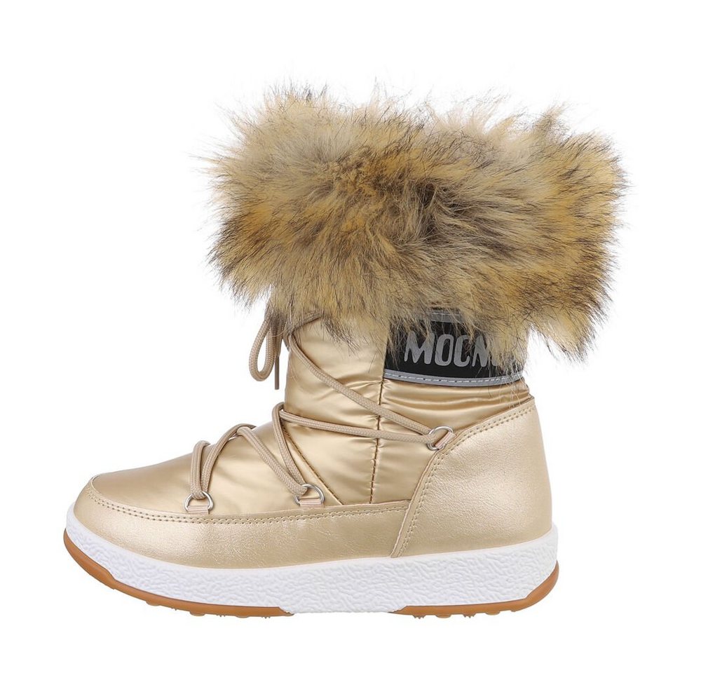 Ital-Design Damen Snowboots Freizeit Snowboots (85135902) Flach Schnürstiefeletten in Gold Bild 3