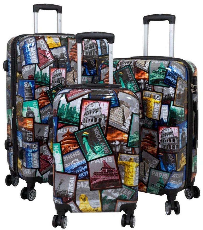 Warenhandel König Trolleyset Tourist Attractions, 4 Rollen, (Gr. M, L und XL, 3 tlg., Hartschalen Trolley Set), mit Motiv, Dehnfalte für Gr. L und XL, aufrecht rollbar, Hartschale Bild 2