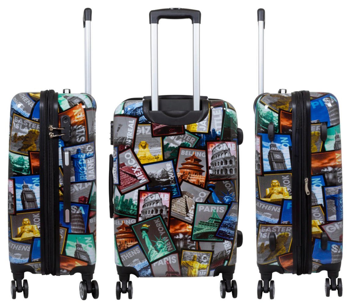 Warenhandel König Trolleyset Tourist Attractions, 4 Rollen, (Gr. M, L und XL, 3 tlg., Hartschalen Trolley Set), mit Motiv, Dehnfalte für Gr. L und XL, aufrecht rollbar, Hartschale Bild 3