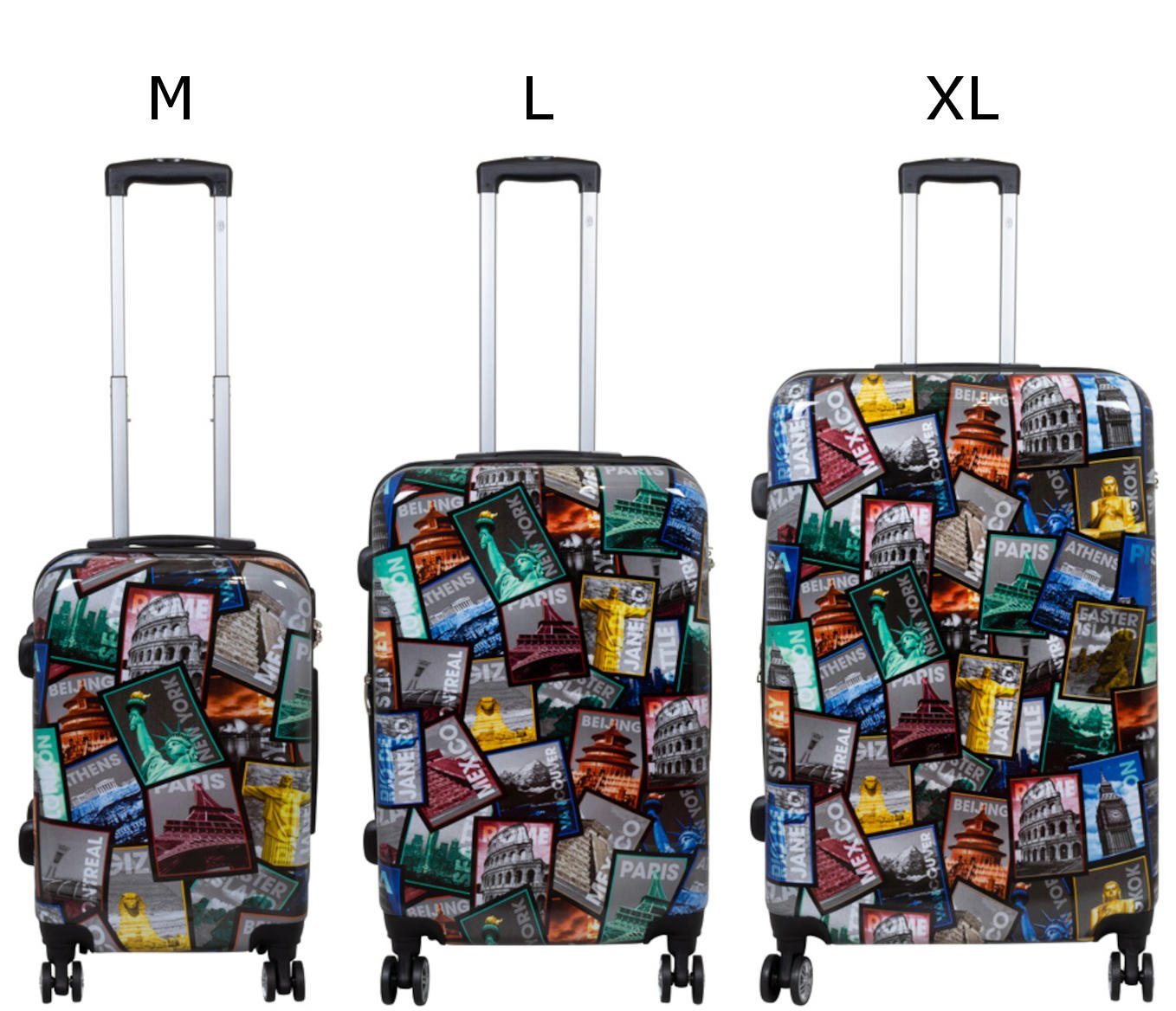 Warenhandel König Trolleyset Tourist Attractions, 4 Rollen, (Gr. M, L und XL, 3 tlg., Hartschalen Trolley Set), mit Motiv, Dehnfalte für Gr. L und XL, aufrecht rollbar, Hartschale Bild 5