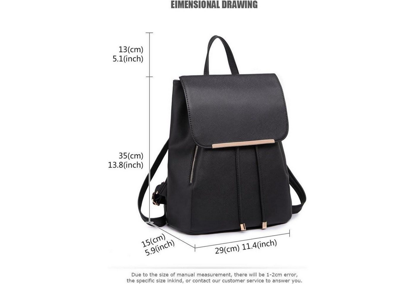 LuxusKollektion Cityrucksack Damen Rucksack Klein Wasserdicht mit Geldbörse Schwarz