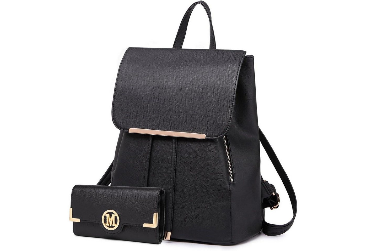 LuxusKollektion Cityrucksack Damen Rucksack Klein Wasserdicht mit Geldbörse Schwarz Bild 2