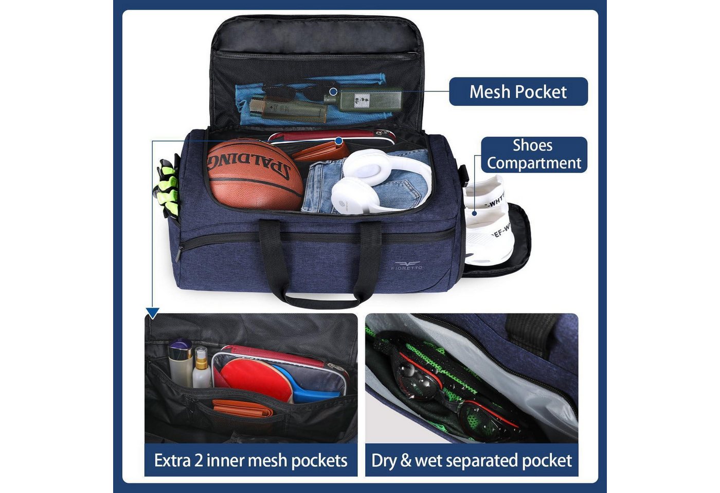 LuxusKollektion Sporttasche Sporttasche Schuhfach Nassfach wasserdicht 35L Navy Blau 35l-blau Bild 3