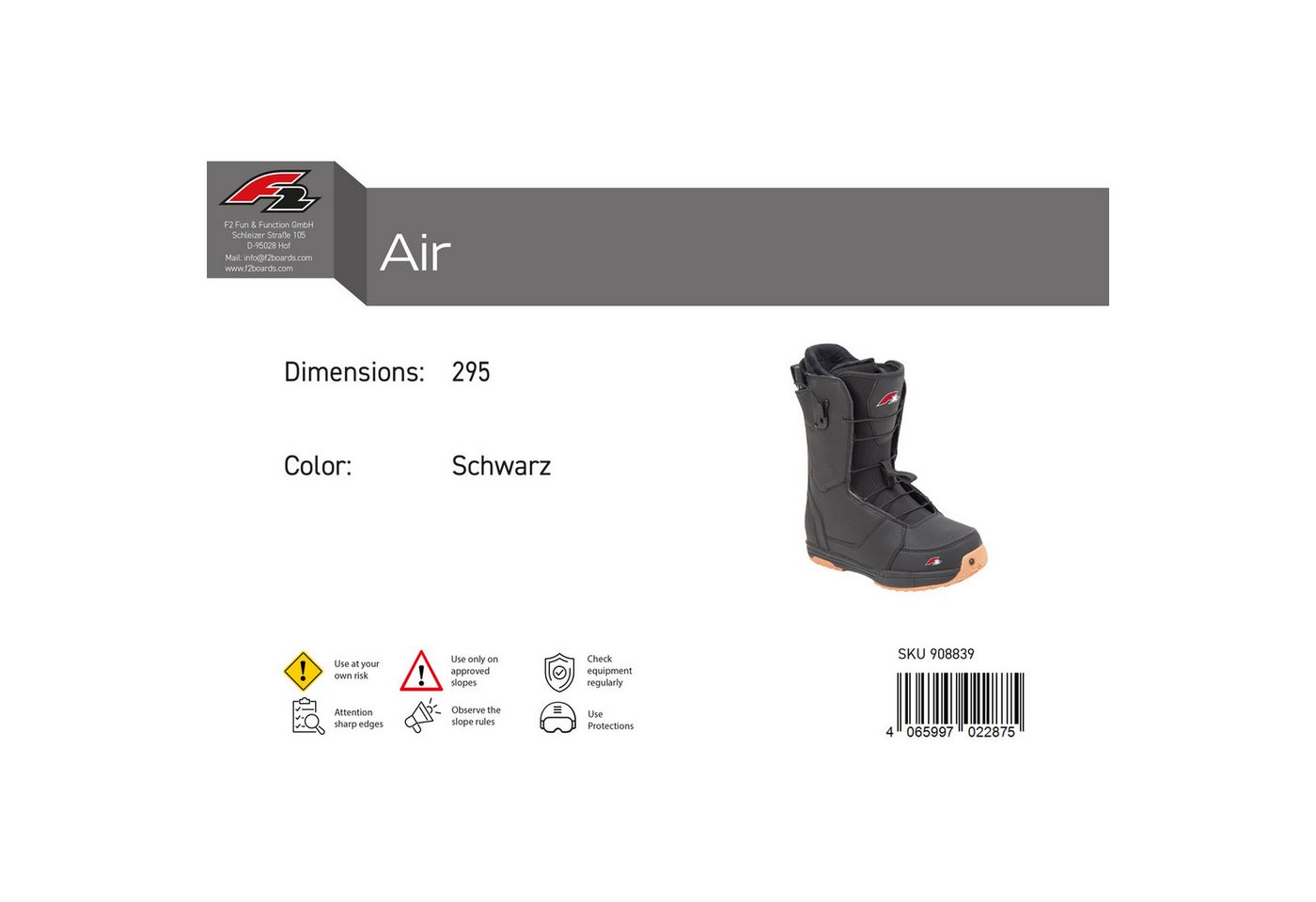 F2 F2 Herren Snowboard Softboots Air Gr. 45 (MP 29,5) Schwarz 2024/25 Snowboardboots