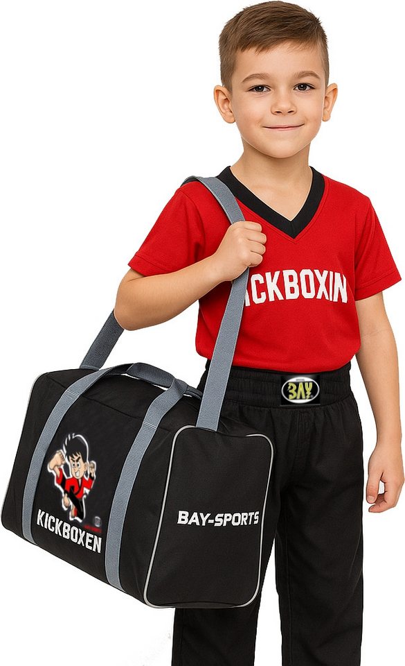 BAY-Sports Sporttasche Kickboxen Trainingstasche für Kinder Kick Boxen Kindertasche grau (Stück), Für kleine Nachwuchsfighter, 50 cm, aufgeweckten Design Mädchen/Jungs Bild 2