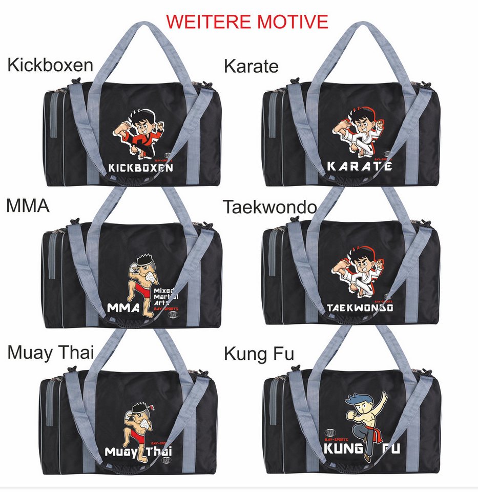 BAY-Sports Sporttasche Kickboxen Trainingstasche für Kinder Kick Boxen Kindertasche grau (Stück), Für kleine Nachwuchsfighter, 50 cm, aufgeweckten Design Mädchen/Jungs Bild 3