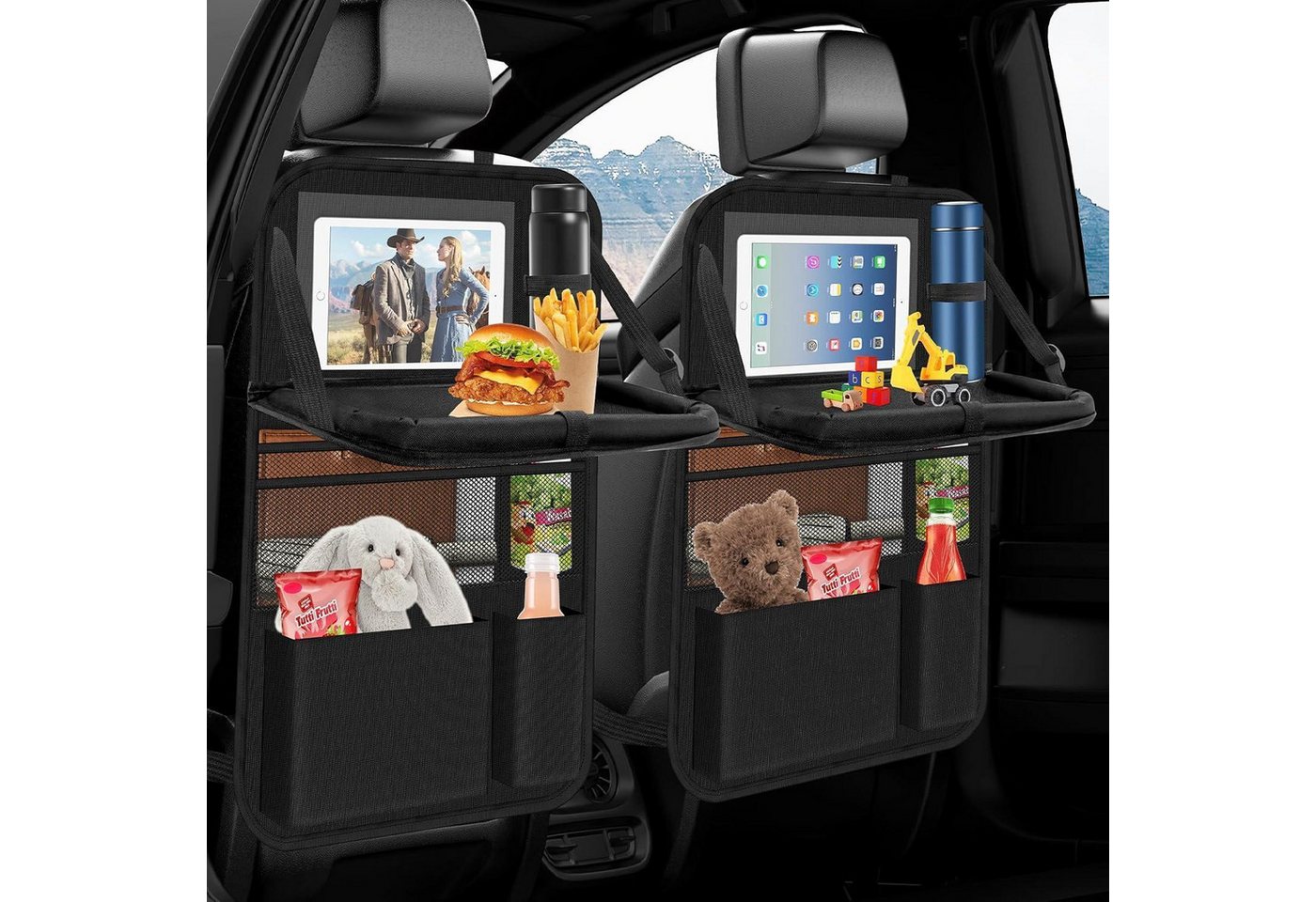LuxusKollektion Rücksitzorganizer Auto Organizer Rückenlehnenschutz Kinder Wasserdicht Schwarz 2 Stk Bild 3