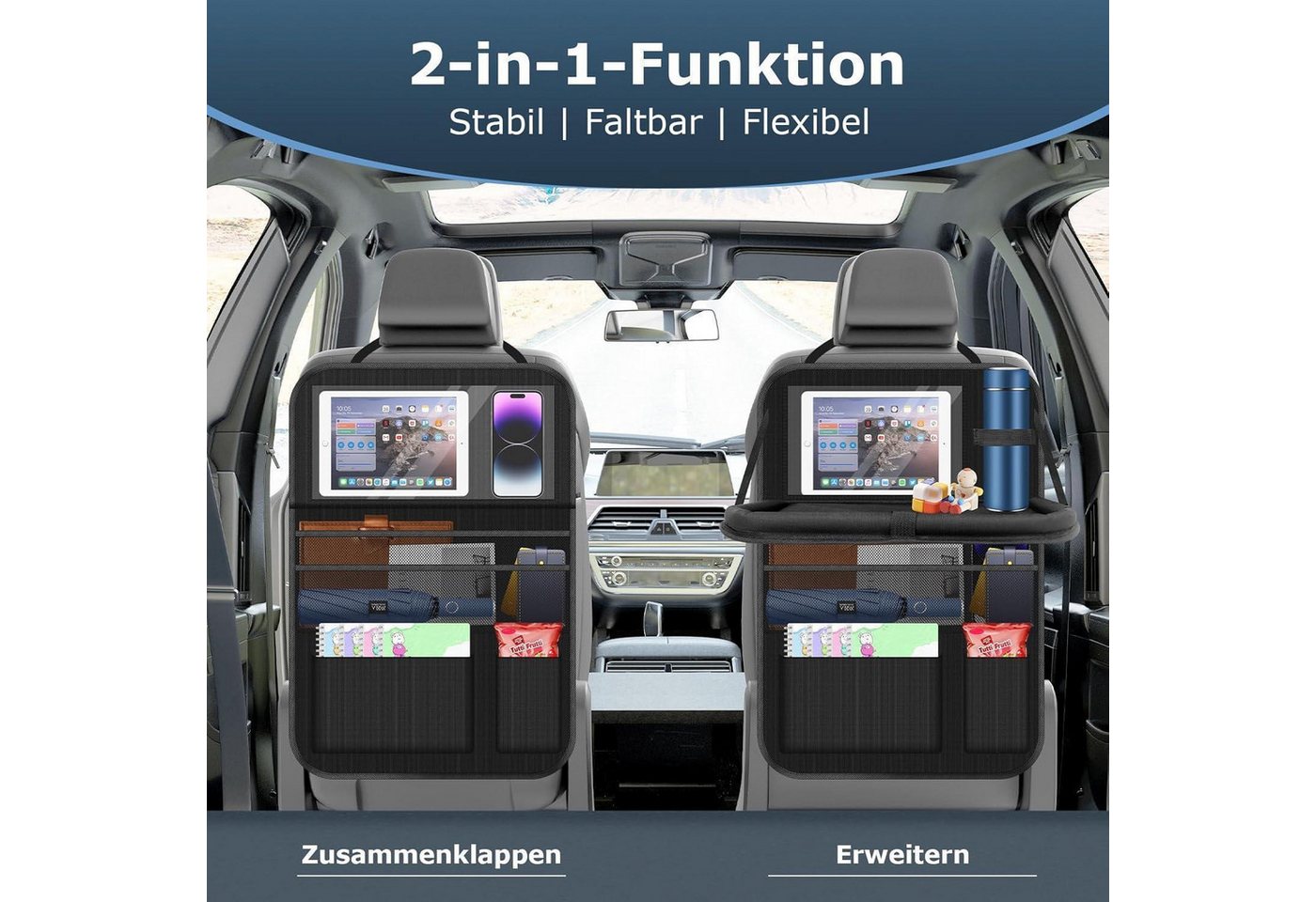 LuxusKollektion Rücksitzorganizer Auto Organizer Rückenlehnenschutz Kinder Wasserdicht Schwarz 2 Stk Bild 4