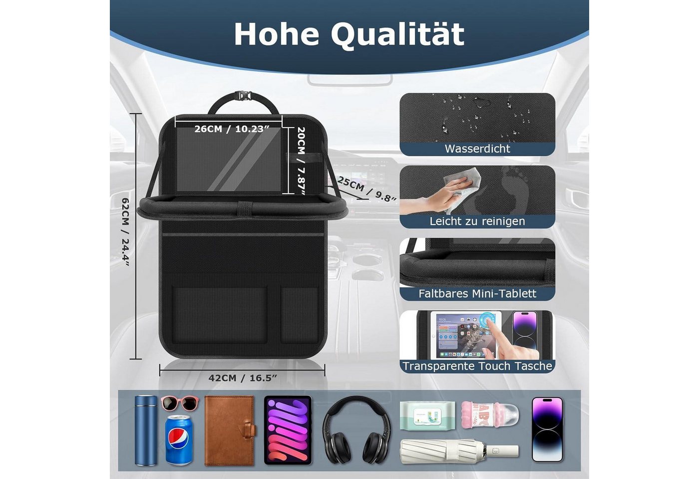 LuxusKollektion Rücksitzorganizer Auto Organizer Rückenlehnenschutz Kinder Wasserdicht Schwarz 2 Stk Bild 5