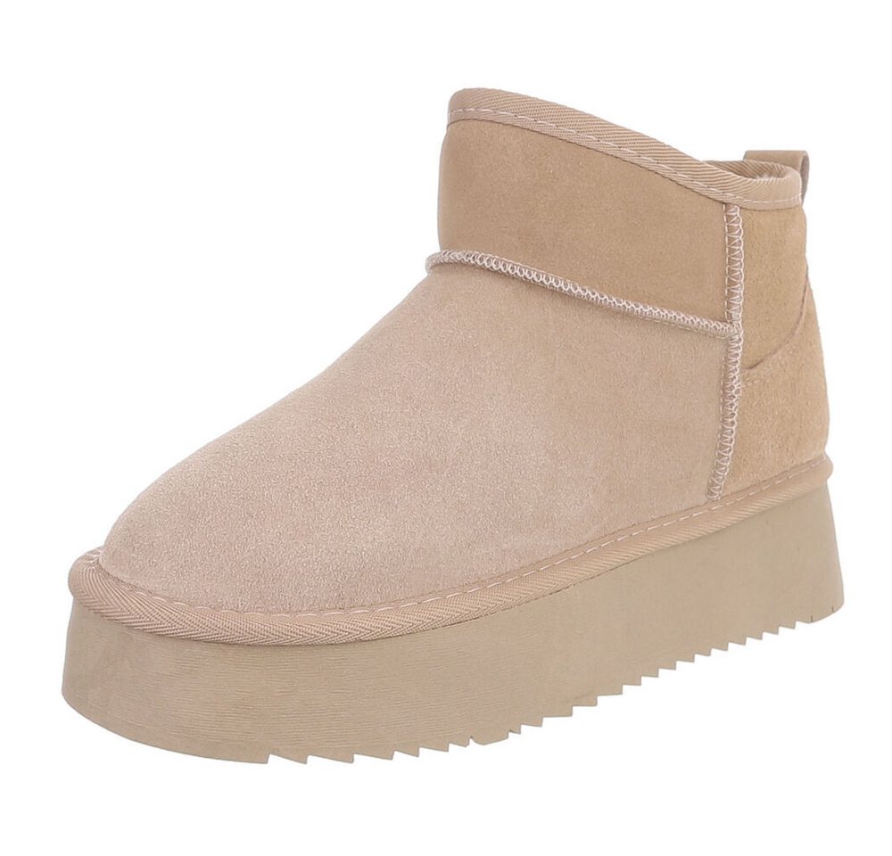 Ital-Design Damen Leder Plateau Boots Freizeit & Alltag Snowboots (91971151) Flach Stiefeletten in Hellbraun Bild 2
