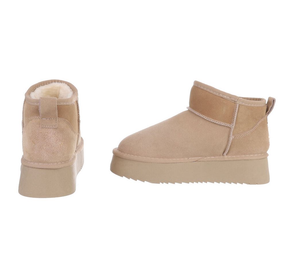 Ital-Design Damen Leder Plateau Boots Freizeit & Alltag Snowboots (91971151) Flach Stiefeletten in Hellbraun Bild 3
