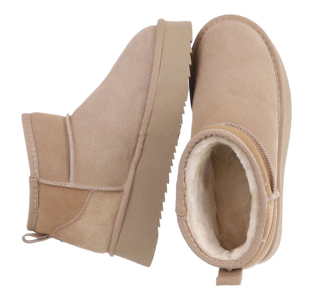 Ital-Design Damen Leder Plateau Boots Freizeit & Alltag Snowboots (91971151) Flach Stiefeletten in Hellbraun Bild 4