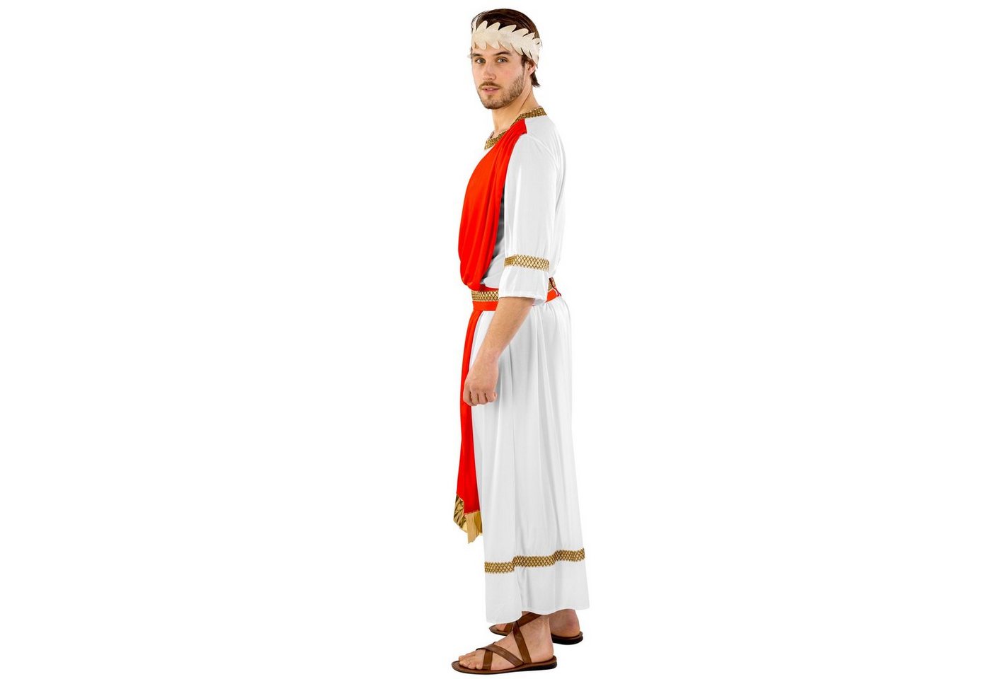 dressforfun Kostüm Römischer Feldherr, auch Legionär, in weiß, Gr. L, Ärmeln und Saum, Goldene Bordüren am Kragen, Roter Taillengürtel mit goldener Bordüre Bild 4