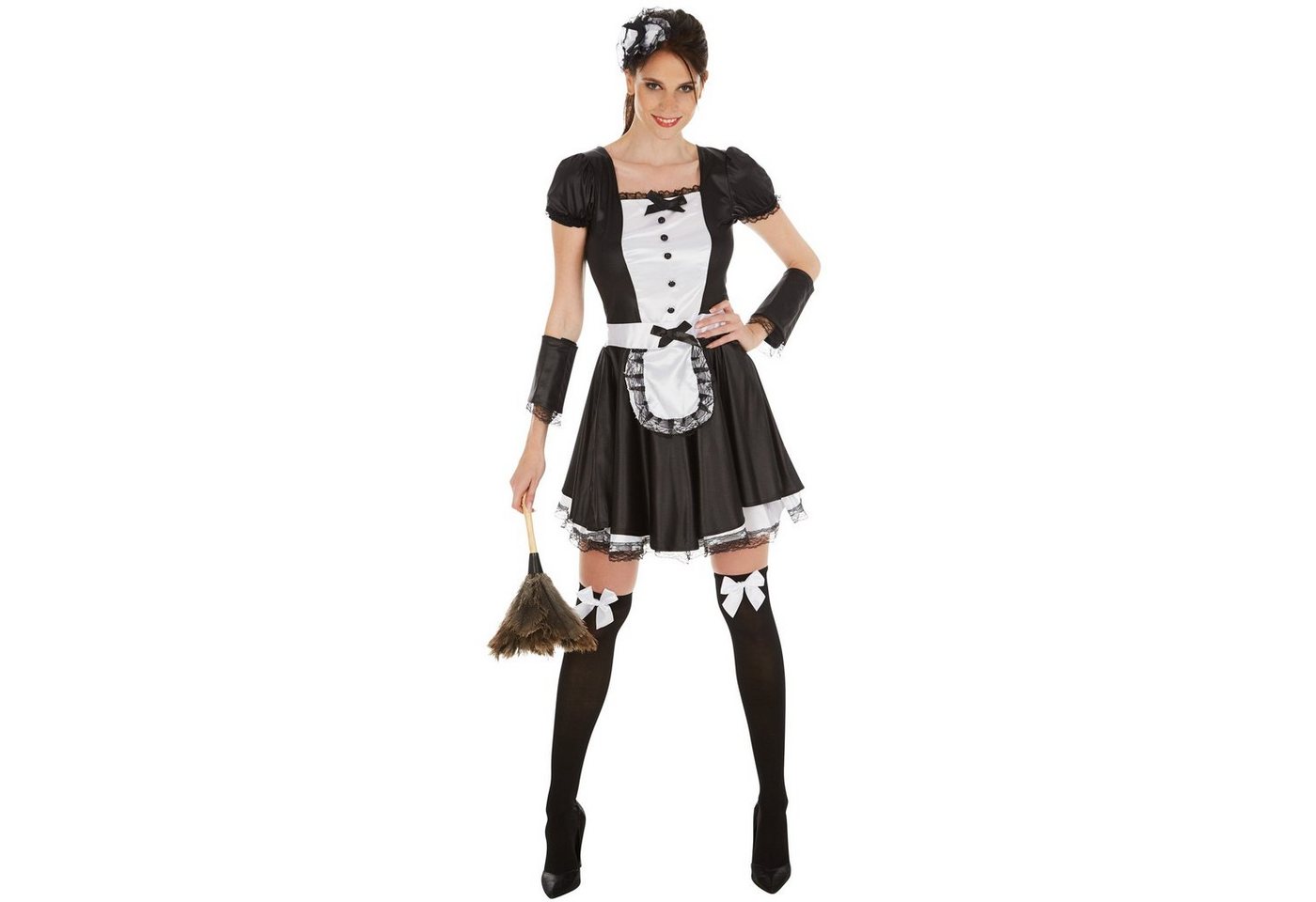 dressforfun Kostüm Zimmermädchen, auch Stubenmädchen, in der Farbe schwarz/weiß, Gr. S, aufreizendes Kleid, Schöner Haarreifen, Stümpfe und Armstulpen