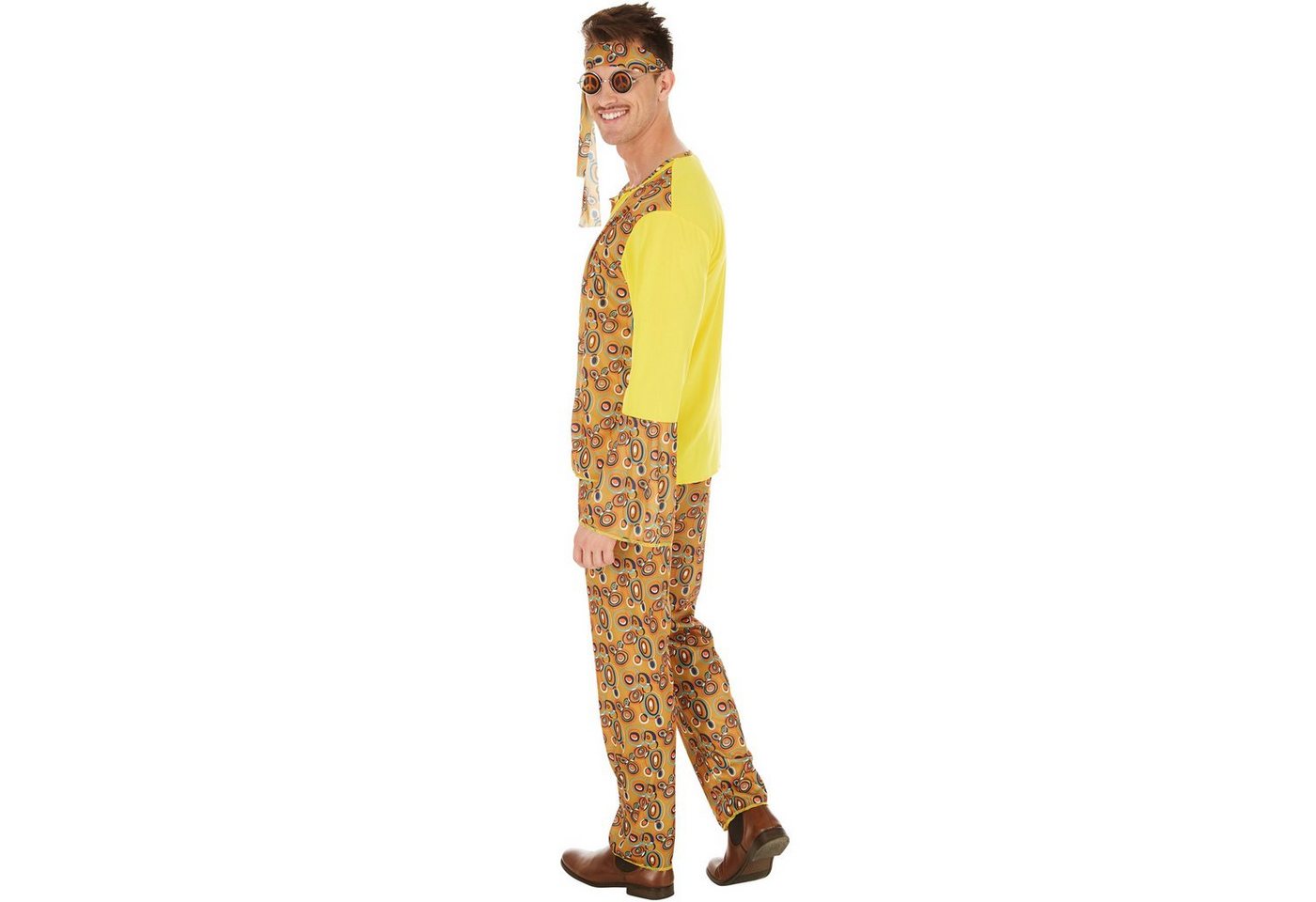 dressforfun Hippie-Kostüm Tänzerin/Partygängerin, in der Farbe bunt, Gr. XXL, inkl. Haarband, Jersey-Elastik-Oberteil mit Weste, Gummizughose, 60er-/70er-Look
