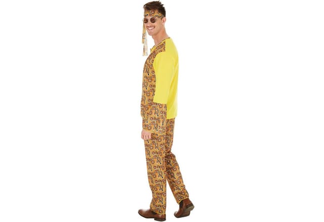 dressforfun Hippie-Kostüm Tänzerin/Partygängerin, in der Farbe bunt, Gr. XXL, inkl. Haarband, Jersey-Elastik-Oberteil mit Weste, Gummizughose, 60er-/70er-Look
