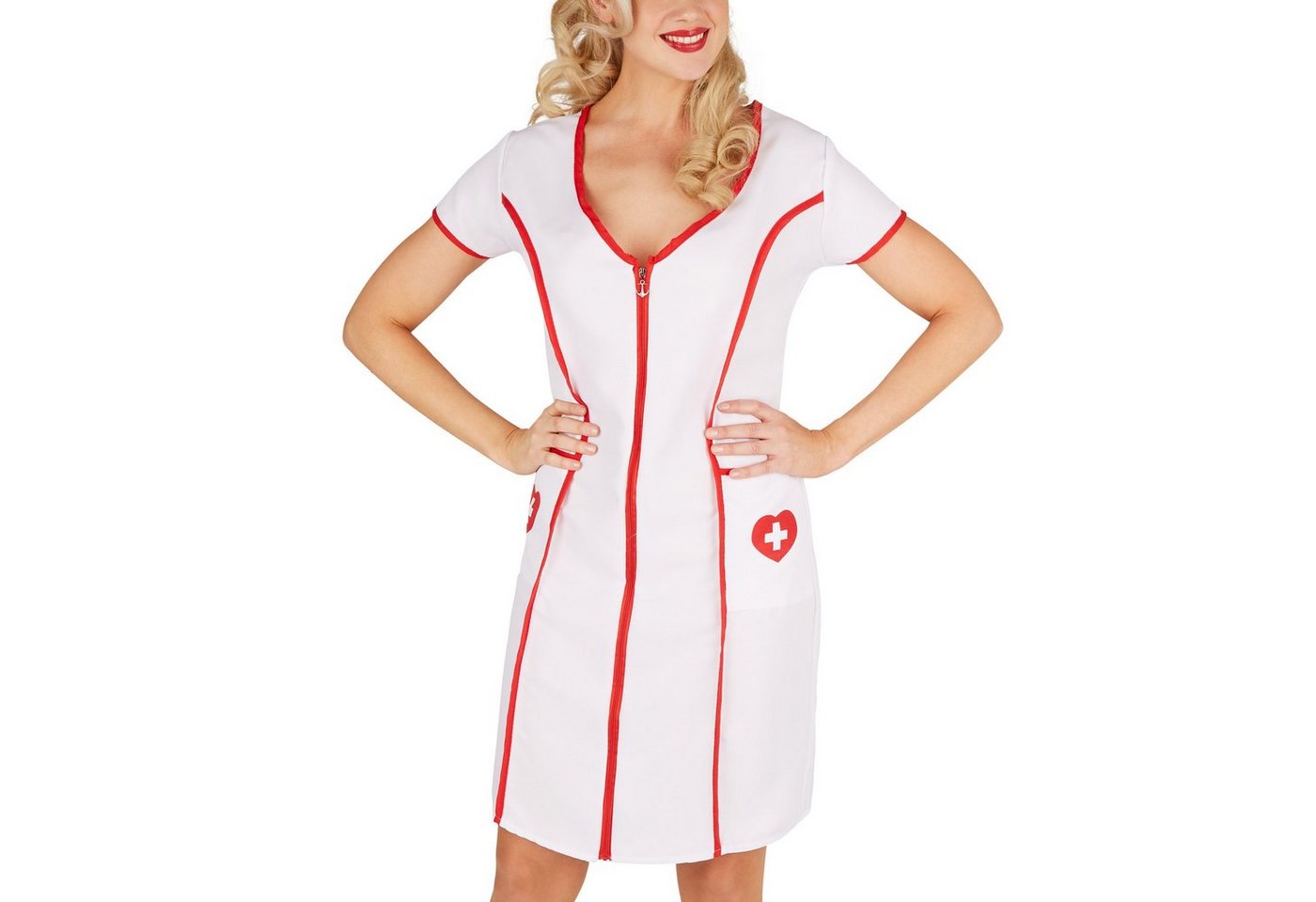 dressforfun Kostüm Krankenschwester, auch Pflegerin, in rot/weiß, Gr. XXL, Inkl. Haube, Schönes Krankenschwesternkleid, Kleid hat vorn einen Reißverschl. Bild 2