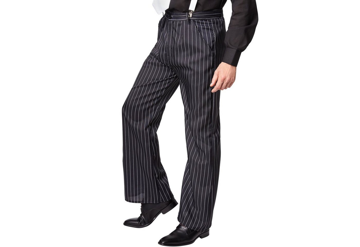 dressforfun Kostüm Edelmann, auch Kavalier, in schwarz/weiß, Gr. L, Weiße Hosenträger, Langarm-Hemd, Hose mit Nadelstreifen, Weiße Krawatte mit Gummizug Bild 5