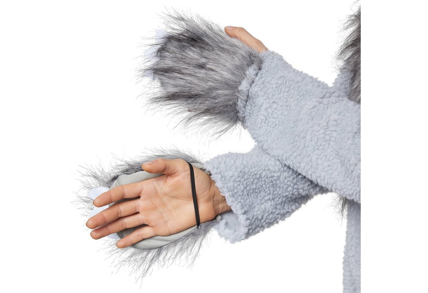 dressforfun Kostüm Wolf/Raubtier, in grau, Gr. L, Pfoten mit Gummizug für Hände und, Rückseitiger langer Reißverschl., Mütze mit Ohren und Stoffinnenfutter