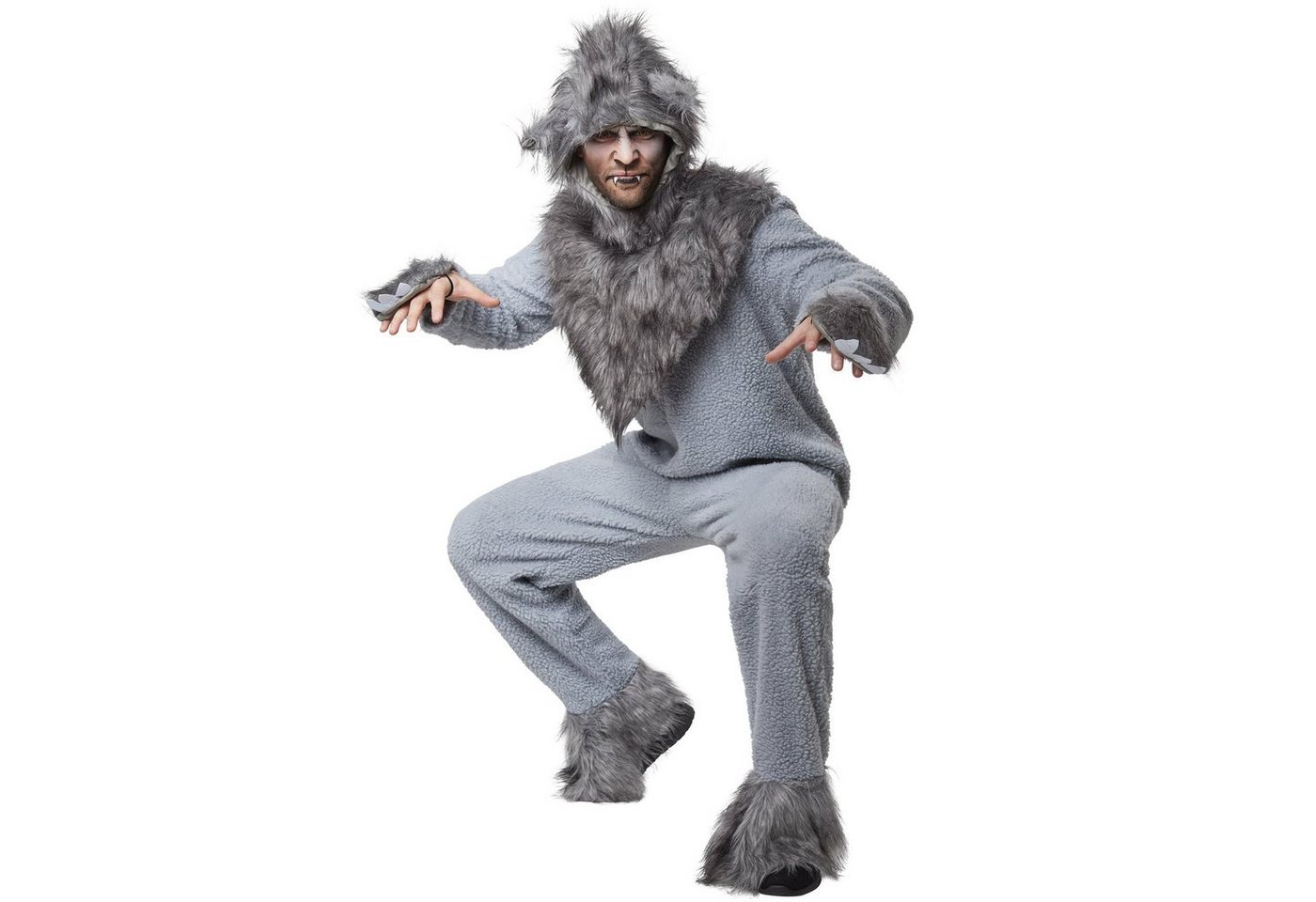 dressforfun Kostüm Wolf/Raubtier, in grau, Gr. L, Pfoten mit Gummizug für Hände und, Rückseitiger langer Reißverschl., Mütze mit Ohren und Stoffinnenfutter Bild 2