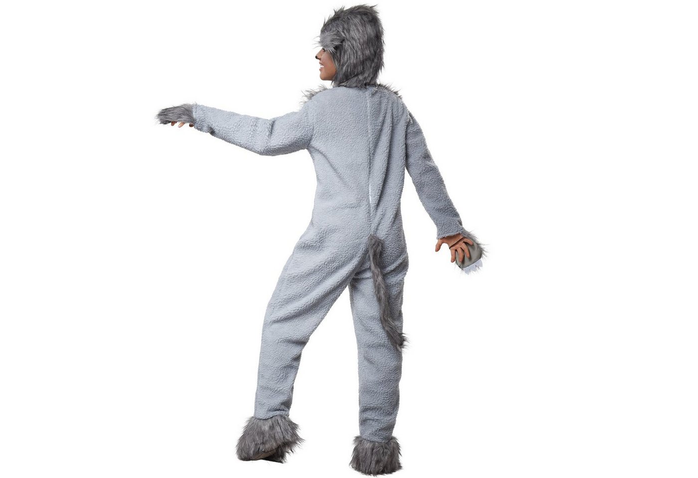 dressforfun Kostüm Wolf/Raubtier, in grau, Gr. L, Pfoten mit Gummizug für Hände und, Rückseitiger langer Reißverschl., Mütze mit Ohren und Stoffinnenfutter Bild 5