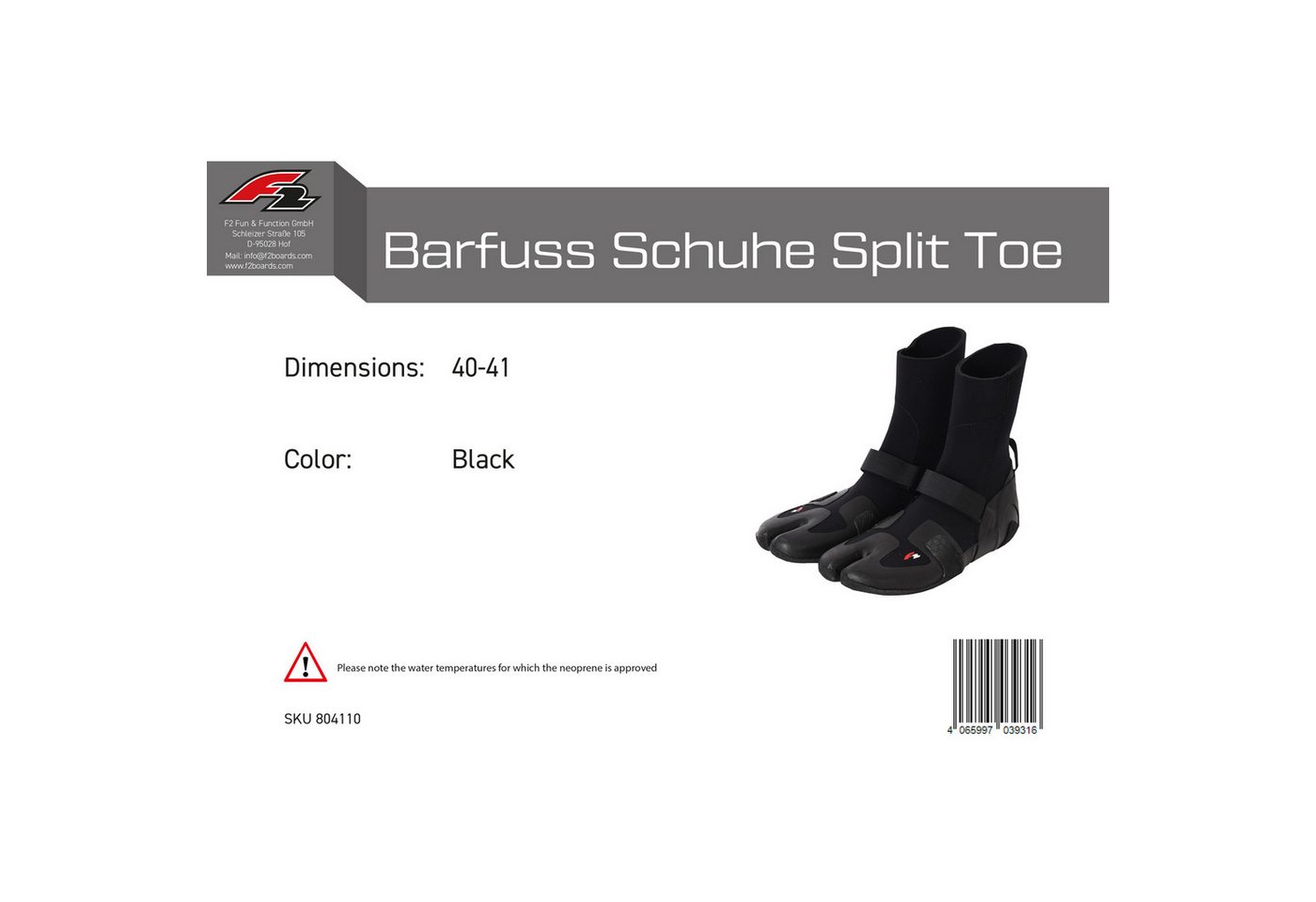 F2 F2 Neopren Schuhe Barfuss Schuhe Split Toe Surfschuhe 40-41 Schwarz Neoprenschuh Bild 5