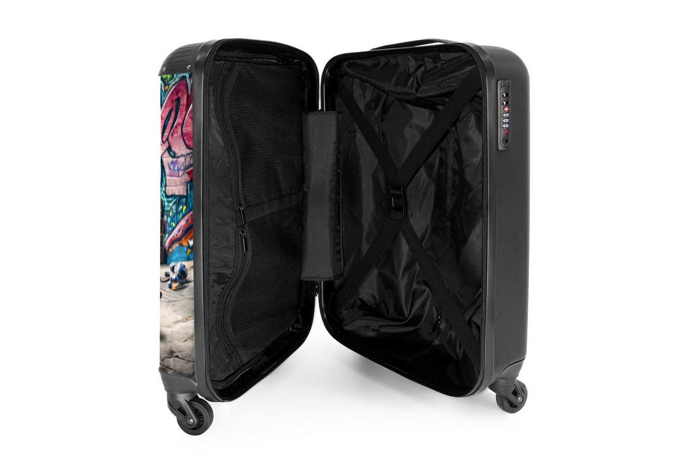NoBoringSuitcases.com© Hartschalen-Trolley Grün-blaue Schildkröte auf Skateboard 55x35x20cm, Handgepäck Koffer, Hartschalenkoffer Kinder, Reisekoffer Jungen
