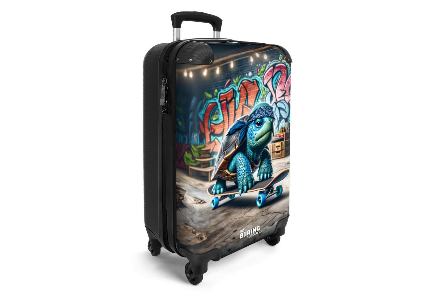 NoBoringSuitcases.com© Hartschalen-Trolley Grün-blaue Schildkröte auf Skateboard 55x35x20cm, Handgepäck Koffer, Hartschalenkoffer Kinder, Reisekoffer Jungen Bild 3