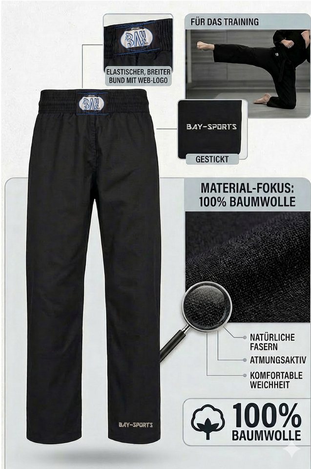 BAY-Sports Trainingshose Kampfsporthose ISRAELIX Krav Maga Karate SV Karatehose Kickboxhose 100 % Baumwolle, Schwarz, lockerer, weiter, bequemer Schnitt Bild 4