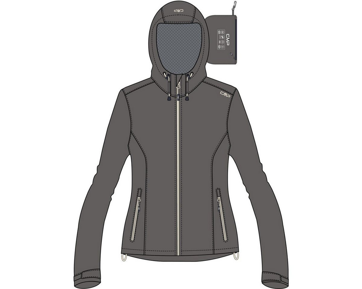 CMP Outdoorjacke Woman Jacket Fixed Hood Funktionale Damenjacke für Wandertouren mit wasserdichtem Schutz