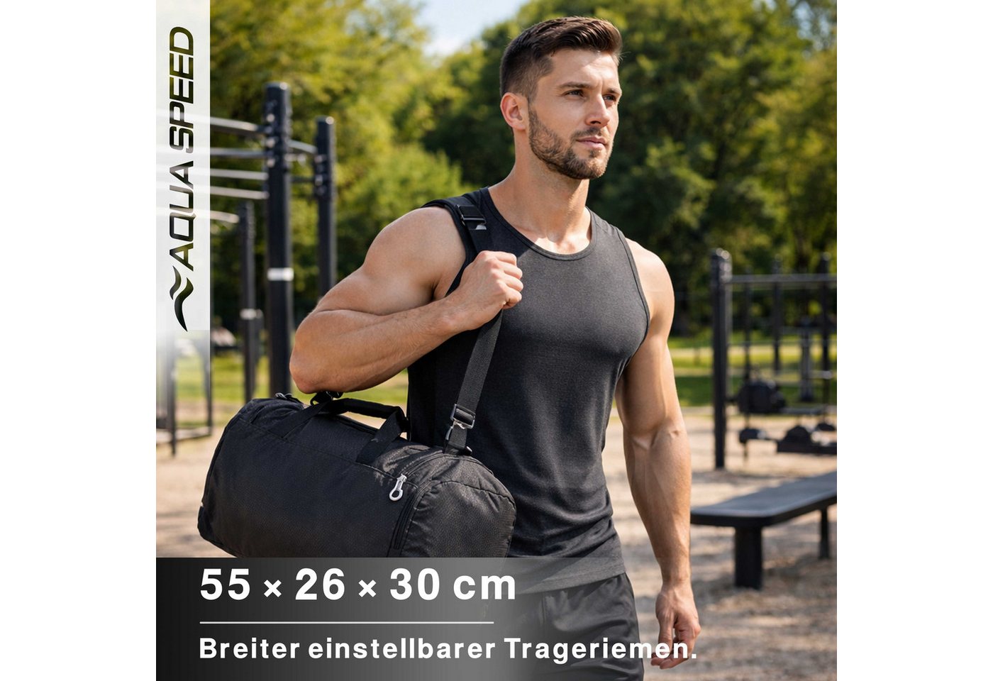 Aqua Speed Sporttasche Duffle Bag L 42L Training Fitness Schwimmen Pool Öffnung 27 (Fitness Tasche mit breiter U Öffnung für schnellen Zugriff oben), Klettgriff erleichtert Transport auch bei voller Beladung Bild 5