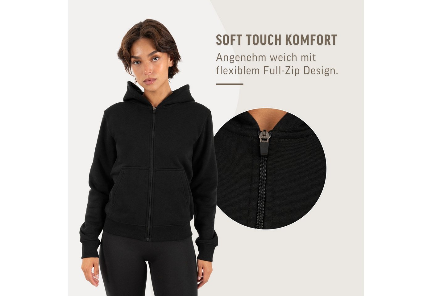 Smilodox Trainingsjacke Saria Damen, Zip Hoodie, Kapuzenpullover für Fitness & Freizeit Soft Touch, Kapuze, Kängurutasche, Rippbund Bild 3
