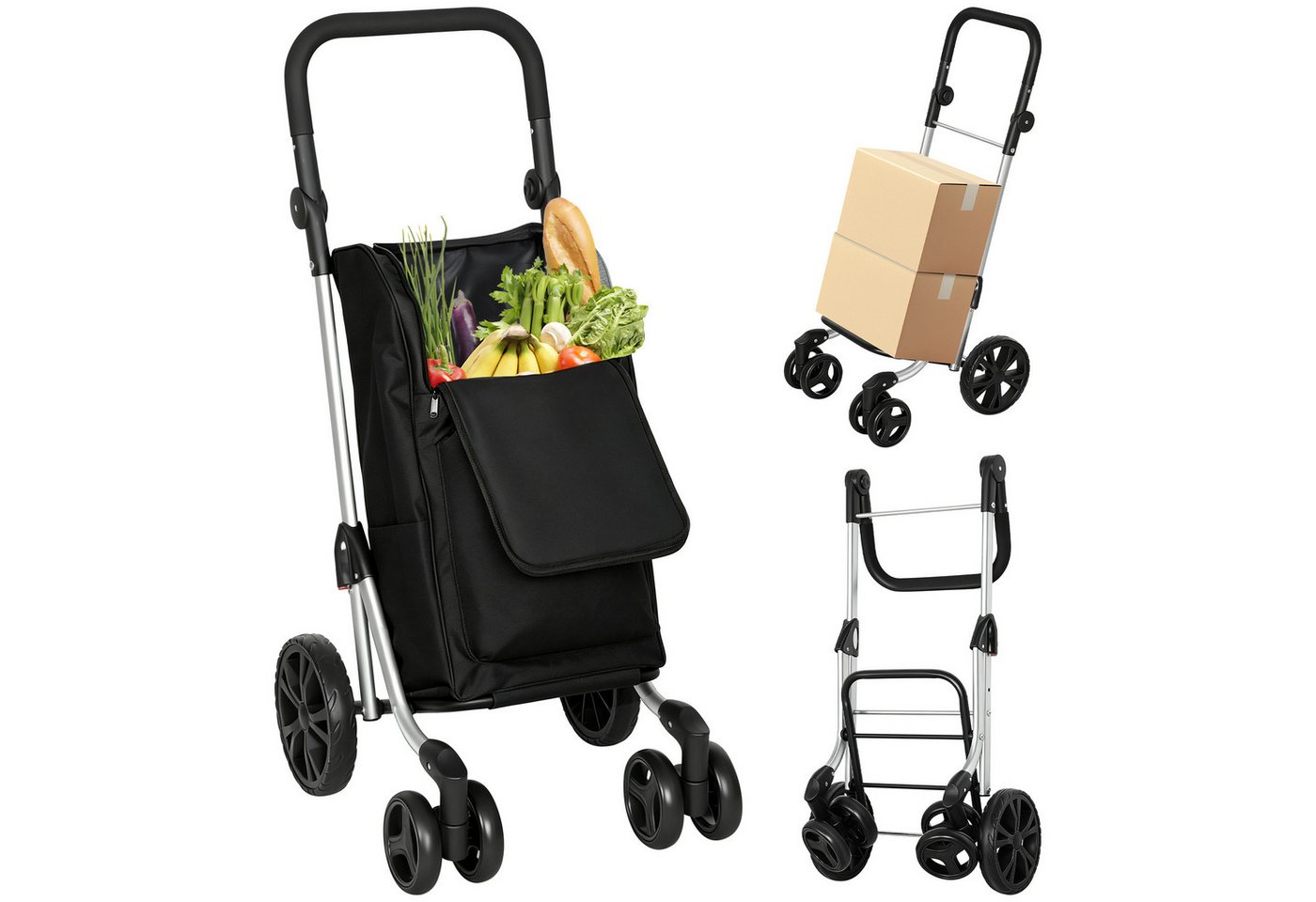 HOMCOM Einkaufstrolley Sackkarre Einkaufswagen mit abnehmbarer Tasche, 46 l, 3in1 klappbar, Kühlfach, 6 Räder