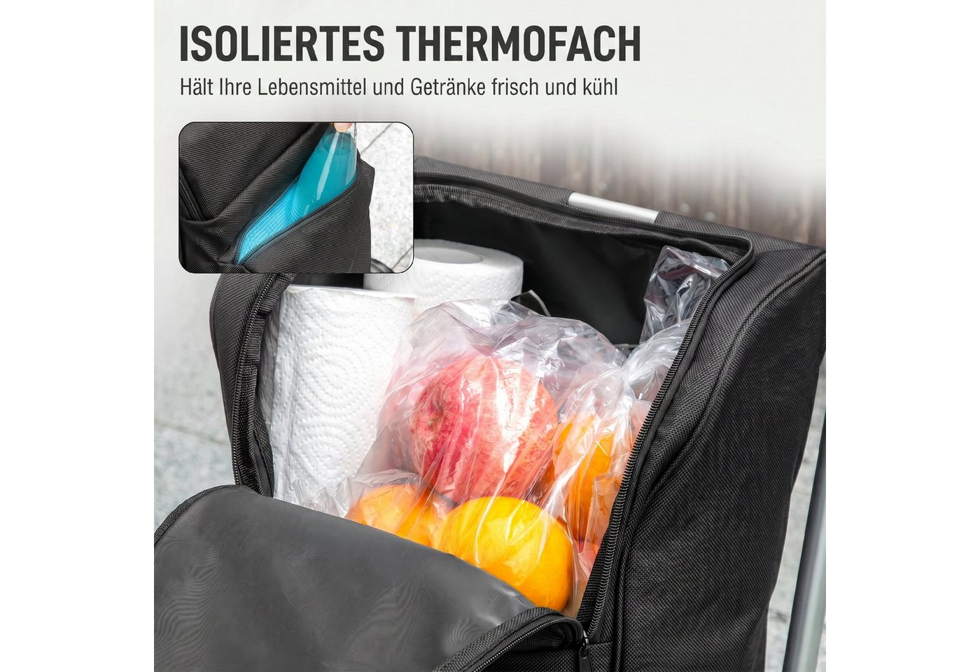 HOMCOM Einkaufstrolley Sackkarre Einkaufswagen mit abnehmbarer Tasche, 46 l, 3in1 klappbar, Kühlfach, 6 Räder Bild 2