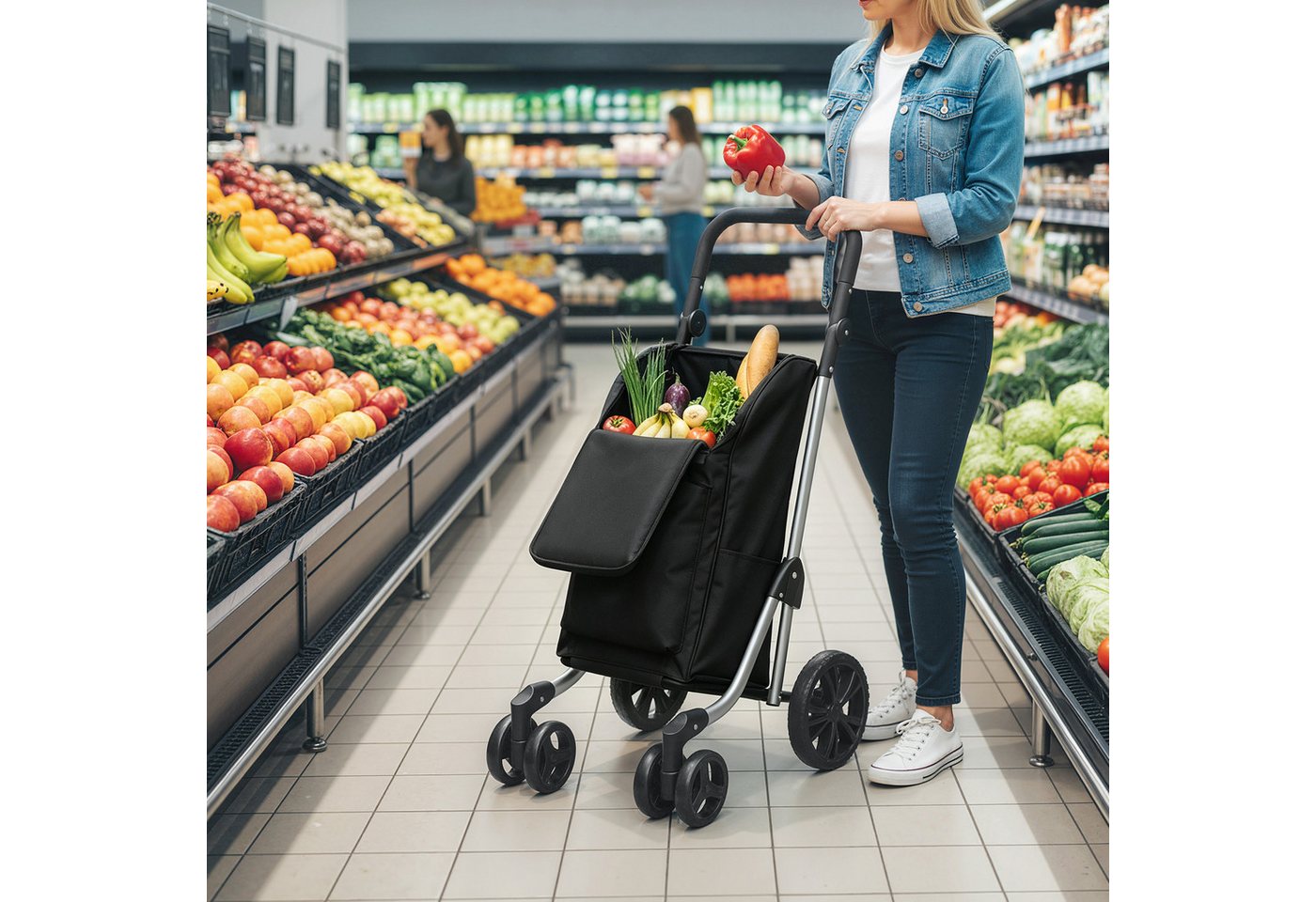 HOMCOM Einkaufstrolley Sackkarre Einkaufswagen mit abnehmbarer Tasche, 46 l, 3in1 klappbar, Kühlfach, 6 Räder Bild 3