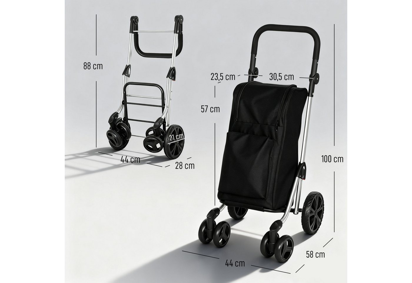 HOMCOM Einkaufstrolley Sackkarre Einkaufswagen mit abnehmbarer Tasche, 46 l, 3in1 klappbar, Kühlfach, 6 Räder Bild 4