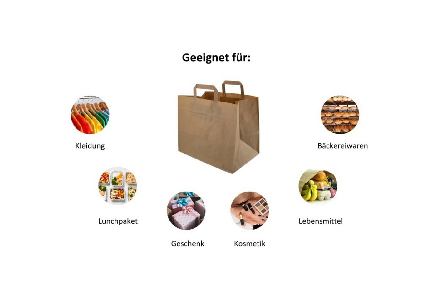 Lauroo Einkaufsbeutel Papiertragetasche Geschenktüten Kraftpapier 22x10x28cm Braun 250 Stk Bild 3
