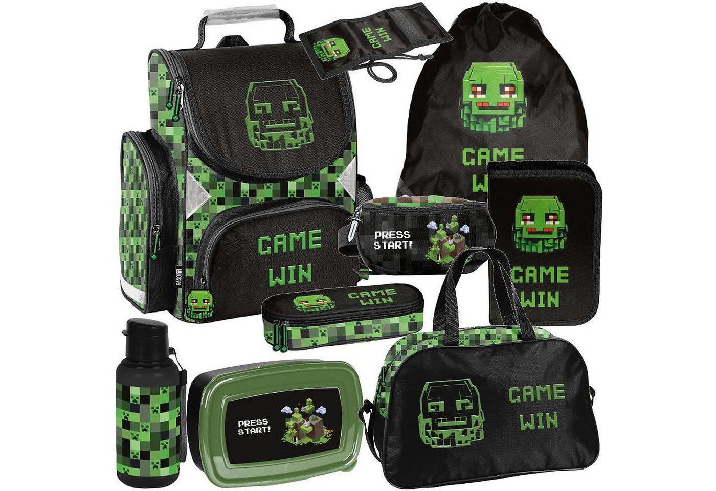 PASO Schulrucksack (Schulset, 9-tlg), Pixels, 9-tlg. Set, Schwarz Bild 3