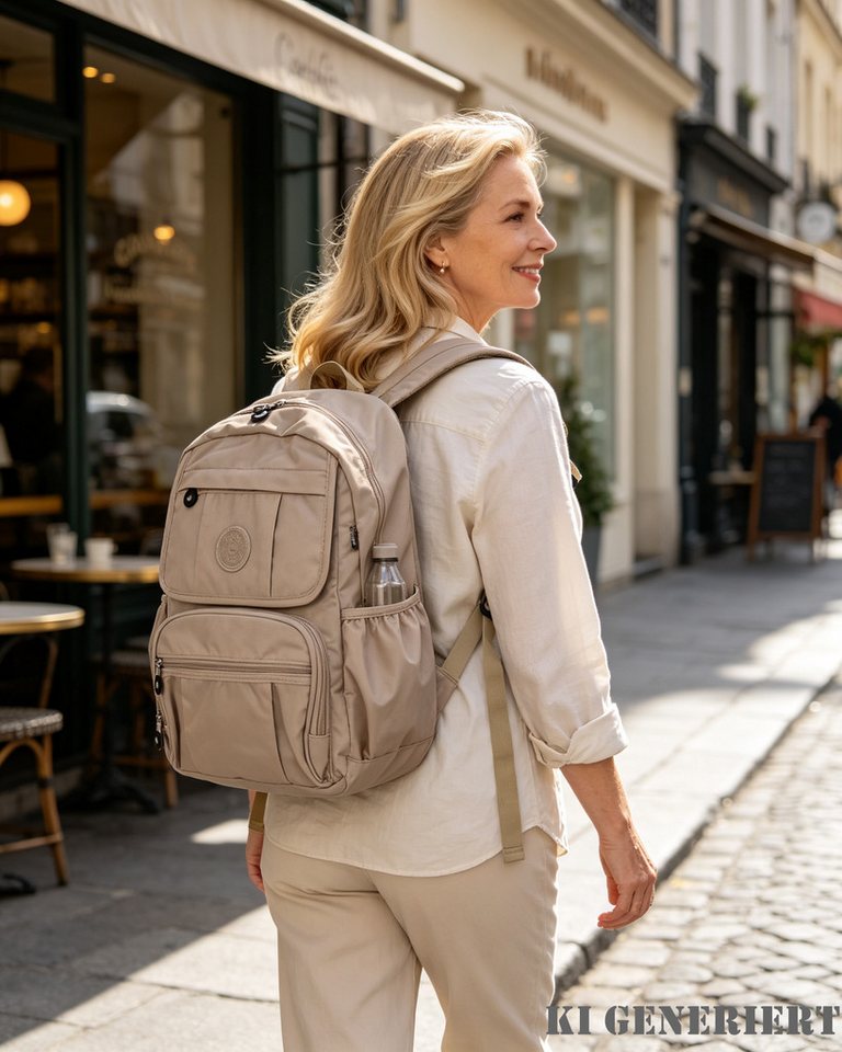 MIRROSI Tagesrucksack Damen Stoffrucksack leicht – Cityrucksack 28x38x12 cm, mit vielen Fächern, Reißverschluss & verstellbaren Schultergurten Bild 3