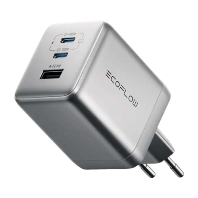 EcoFlow Rapid - GaN Fast Charger 65W (USB-A & 2x USB-C) + 1m 100w USB-C cable
