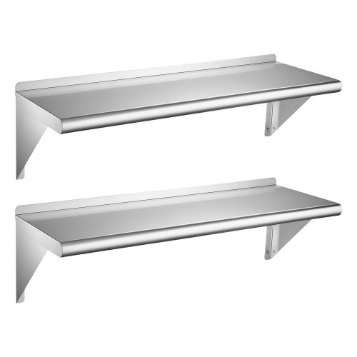 VEVOR 2 x Wandregal 305 x 914 mm Küchenregal Edelstahl 430 Schweberegal für Großküchen, Private Küchen, Bars und Garagen, 136 kg Tragkraft, Verstärkte Dreieckshalterungen, Montagematerial Enthalten