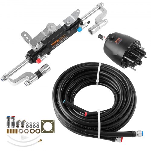VEVOR Hydraulisches Außenbord-Lenkungsset 300 PS mit 2,5 MPa Steuerpumpe für Verschiedene Bootsmodelle, mit 2 x 26-Fuß-Hochdruckschläuchen, 5/16-Zoll-Schnellkupplungen und Langlebigen Dichtungen
