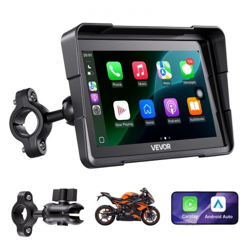 VEVOR Motorrad-Navi 7 Zoll Display mit Apple CarPlay Android Auto Schwarz, für Straßenmotorräder, Cruiser, Touring-Motorräder und ATVs, mit Dual-Bluetooth, IP67-Wasserschutz und inkl. Montagehalterung