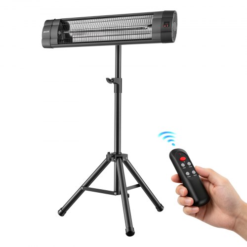 VEVOR Infrarot Heizstrahler 2500W Elektrischer Infrarotstrahler mit Stativ, Infrarotheizung für Garten Terrasse Balkon, Bedienfeld & Fernbedienung, 3 Heizstufen, 24h Timer, 2-in-1 Wand- & Standgerät