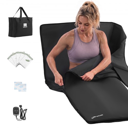 VEVOR Infrarot-Saunadecke 180x80cm Tragbare Infrarotdecke 500W Schwarz, Wärmedecke für Schwitzen Entspannung Detox, 30-75°C Temperaturregelung, 20-60min Timer, aus Oxford-Gewebe, mit Tragetasche