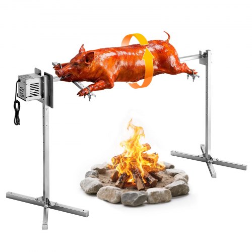 VEVOR Lammgrill 38 W 40 kg 1321 mm Drehspieß Spanferkelgrill Edelstahl für Gartenpartys, Hochzeiten, Camping und Feste, 3 U/min mit 8 Höhenstufen, 1740 x 535 x 860 mm, SUS304-Gabel, 45°-Standfuß