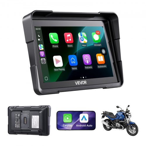 VEVOR Motorrad-Navi 7 Zoll mit Apple CarPlay und Android Auto Kabellos, für BMW-Motorräder, GPS-Navigation mit Dual-Bluetooth, IP67, Fester Clip-On-Montage und Siri/Google-Sprachassistent, Schwarz