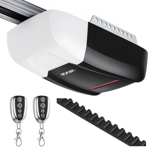 VEVOR Garagentorantrieb 1000 N Garagentoröffner Ultraleiser Riemenantrieb, für Private Garagen, 4-tlg. Schienensystem, 2 Handsender & LED-Beleuchtung, Ein-Tasten-Bedienung im Fahrzeug, Schwarz & Weiß