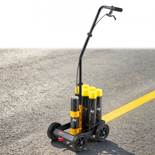 VEVOR Markierungswagen Linien-Markiergerät Linemarker 6 Spraydosen Schwarz, Bodenmarkierung für Parkplatz Werkstatt Straße Einkaufszentrum Sportplatz 50–100 mm Einstellbare Linienbreite mit Adapterdüse